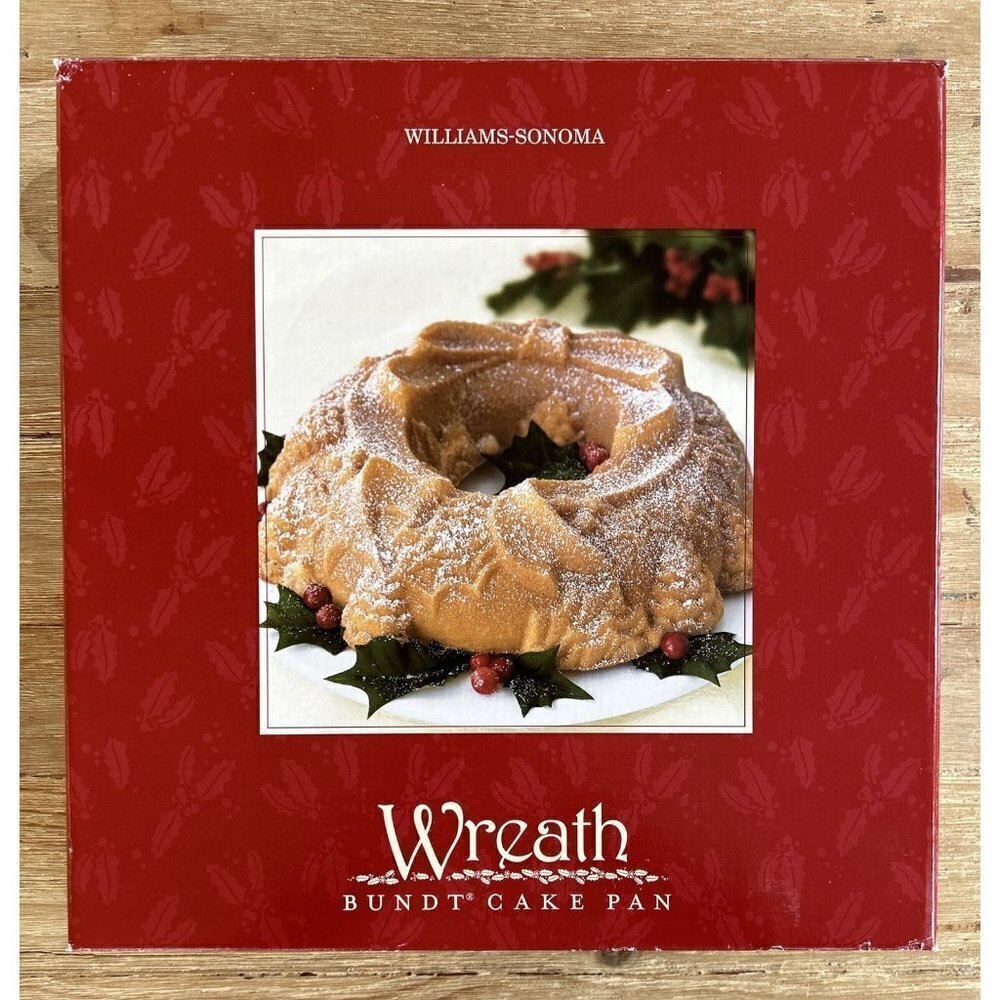 WILLIAMS SONOMA Nordic Ware Wreath Bundt Cake Pan In Box Christmas Holiday 2003